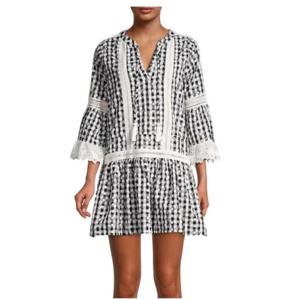 Allison New York Embroidered Drop-Waist Mini Dress in Black & White XS